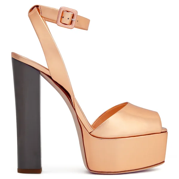 Unique Or Rose Cocktail Sandales Femme 2022 Bride Cheville 12 cm Talons Épais Peep Toes / Bout Ouvert Sandales Talons Hauts