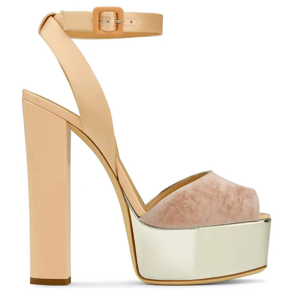 Unique Or Rose Cocktail Sandales Femme 2022 Bride Cheville 12 cm Talons Épais Peep Toes / Bout Ouvert Sandales Talons Hauts