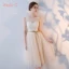 Chic / Beautiful Champagne Bridesmaid Dresses 2017 A-Line / Princess Appliques Lace Tea-length Ruffle Backless Wedding Party Dresses