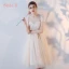 Chic / Beautiful Champagne Bridesmaid Dresses 2017 A-Line / Princess Appliques Lace Tea-length Ruffle Backless Wedding Party Dresses