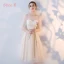 Chic / Beautiful Champagne Bridesmaid Dresses 2017 A-Line / Princess Appliques Lace Tea-length Ruffle Backless Wedding Party Dresses