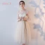 Chic / Beautiful Champagne Bridesmaid Dresses 2017 A-Line / Princess Appliques Lace Tea-length Ruffle Backless Wedding Party Dresses