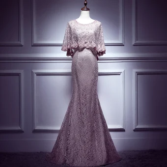 Elegante Rosa Abendkleider 2017 Mermaid Rundhalsausschnitt 1 2 Ärmel Applikationen Mit Spitze Perle Strass Hof Schleppe Festliche Kleider