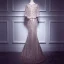 Elegant Blushing Pink Evening Dresses  2017 Trumpet / Mermaid Scoop Neck 1/2 Sleeves Appliques Lace Pearl Rhinestone Court Train Formal Dresses