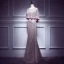 Elegant Blushing Pink Evening Dresses  2017 Trumpet / Mermaid Scoop Neck 1/2 Sleeves Appliques Lace Pearl Rhinestone Court Train Formal Dresses