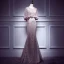 Elegant Blushing Pink Evening Dresses  2017 Trumpet / Mermaid Scoop Neck 1/2 Sleeves Appliques Lace Pearl Rhinestone Court Train Formal Dresses