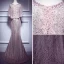 Elegant Blushing Pink Evening Dresses  2017 Trumpet / Mermaid Scoop Neck 1/2 Sleeves Appliques Lace Pearl Rhinestone Court Train Formal Dresses
