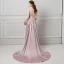 Charmant Perle Rose Percé Robe De Soirée 2018 Trompette / Sirène Encolure Dégagée Mancherons Appliques En Dentelle Perlage Noeud Ceinture Tribunal Train Volants Dos Nu Robe De Ceremonie