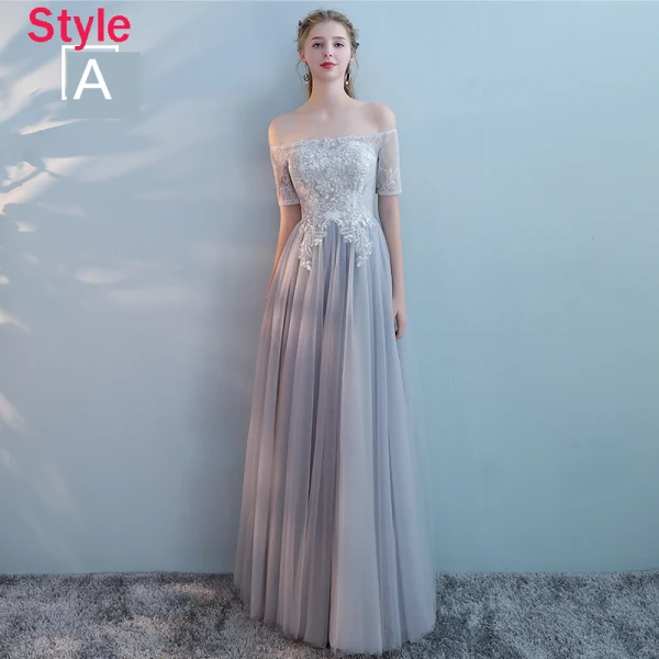 Elegant Grey Bridesmaid Dresses 2018 A-Line / Princess Short Sleeve Appliques Lace Floor-Length / Long Ruffle Backless Wedding Party Dresses