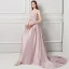 Charmant Perle Rose Percé Robe De Soirée 2018 Trompette / Sirène Encolure Dégagée Mancherons Appliques En Dentelle Perlage Noeud Ceinture Tribunal Train Volants Dos Nu Robe De Ceremonie