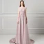 Charmant Perle Rose Percé Robe De Soirée 2018 Trompette / Sirène Encolure Dégagée Mancherons Appliques En Dentelle Perlage Noeud Ceinture Tribunal Train Volants Dos Nu Robe De Ceremonie