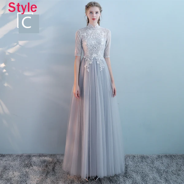 Elegant Grey Bridesmaid Dresses 2018 A-Line / Princess Short Sleeve Appliques Lace Floor-Length / Long Ruffle Backless Wedding Party Dresses