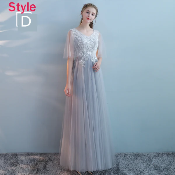 Elegant Grey Bridesmaid Dresses 2018 A-Line / Princess Short Sleeve Appliques Lace Floor-Length / Long Ruffle Backless Wedding Party Dresses