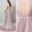 Charmant Perle Rose Percé Robe De Soirée 2018 Trompette / Sirène Encolure Dégagée Mancherons Appliques En Dentelle Perlage Noeud Ceinture Tribunal Train Volants Dos Nu Robe De Ceremonie