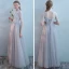 Elegant Grey Bridesmaid Dresses 2018 A-Line / Princess Short Sleeve Appliques Lace Floor-Length / Long Ruffle Backless Wedding Party Dresses