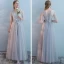 Elegant Grey Bridesmaid Dresses 2018 A-Line / Princess Short Sleeve Appliques Lace Floor-Length / Long Ruffle Backless Wedding Party Dresses