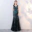 Amazing / Unique Black Ocean Blue Evening Dresses  2017 Trumpet / Mermaid V-Neck Sleeveless Sequins Floor-Length / Long Backless Formal Dresses