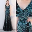 Amazing / Unique Black Ocean Blue Evening Dresses  2017 Trumpet / Mermaid V-Neck Sleeveless Sequins Floor-Length / Long Backless Formal Dresses