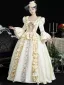 Vintage / Retro Medieval Champagne Prom Dresses 2024 Flower Lace Floor-Length / Long U-Neck Cosplay Long Sleeve A-Line / Princess Ball Gown Prom