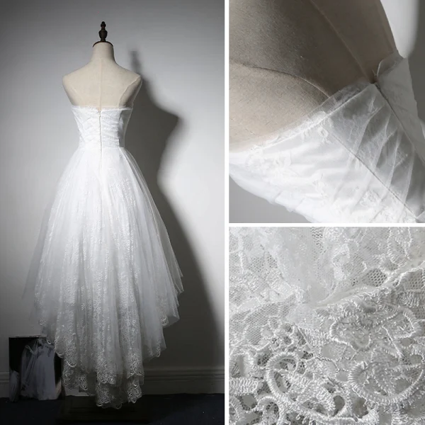 Simple Plage Blanche Robe De Mariée 2017 Asymétrique Princesse Bustier Sans Manches Dos Nu Appliques En Dentelle