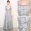Sparkly Grey Evening Dresses  2017 A-Line / Princess Scoop Neck 1/2 Sleeves Rhinestone Bow Sash Floor-Length / Long Backless Formal Dresses