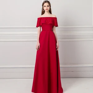 Moderne Mode Bordeaux Robe De Soirée 2018 Princesse De L Épaule Manches Courtes Perlage Ceinture Train De Balayage Volants Dos Nu Robe De Ceremonie