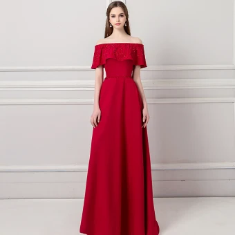 Moderne Mode Bordeaux Robe De Soirée 2018 Princesse De L Épaule Manches Courtes Perlage Ceinture Train De Balayage Volants Dos Nu Robe De Ceremonie