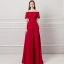 Modern / Fashion Burgundy Evening Dresses  2018 A-Line / Princess Off-The-Shoulder Short Sleeve Beading Sash Sweep Train Ruffle Backless Formal Dresses