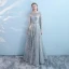 Sparkly Grey Pierced Evening Dresses  2018 Empire Scoop Neck Long Sleeve Metal Sash Glitter Tulle Floor-Length / Long Ruffle Backless Formal Dresses
