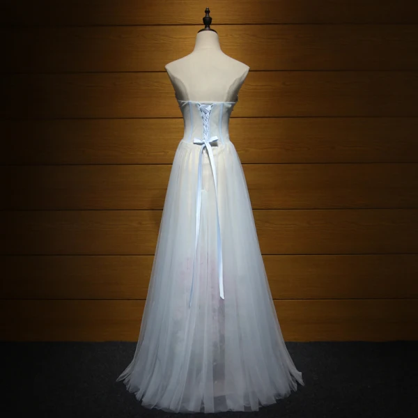Mote Formelle Kjoler 2017 Selskapskjoler Himmelen Blå Prinsesse Lange Gripende Ruffles Kjæreste Ryggløse Uten Ermer Paljetter Beading Appliques Blomst Blad