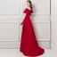 Modern / Fashion Burgundy Evening Dresses  2018 A-Line / Princess Off-The-Shoulder Short Sleeve Beading Sash Sweep Train Ruffle Backless Formal Dresses
