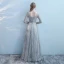 Sparkly Grey Pierced Evening Dresses  2018 Empire Scoop Neck Long Sleeve Metal Sash Glitter Tulle Floor-Length / Long Ruffle Backless Formal Dresses
