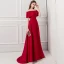 Modern / Fashion Burgundy Evening Dresses  2018 A-Line / Princess Off-The-Shoulder Short Sleeve Beading Sash Sweep Train Ruffle Backless Formal Dresses
