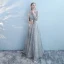 Sparkly Grey Pierced Evening Dresses  2018 Empire Scoop Neck Long Sleeve Metal Sash Glitter Tulle Floor-Length / Long Ruffle Backless Formal Dresses