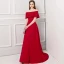 Modern / Fashion Burgundy Evening Dresses  2018 A-Line / Princess Off-The-Shoulder Short Sleeve Beading Sash Sweep Train Ruffle Backless Formal Dresses