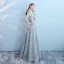 Sparkly Grey Pierced Evening Dresses  2018 Empire Scoop Neck Long Sleeve Metal Sash Glitter Tulle Floor-Length / Long Ruffle Backless Formal Dresses