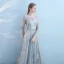 Sparkly Grey Pierced Evening Dresses  2018 Empire Scoop Neck Long Sleeve Metal Sash Glitter Tulle Floor-Length / Long Ruffle Backless Formal Dresses