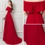 Modern / Fashion Burgundy Evening Dresses  2018 A-Line / Princess Off-The-Shoulder Short Sleeve Beading Sash Sweep Train Ruffle Backless Formal Dresses