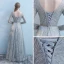 Sparkly Grey Pierced Evening Dresses  2018 Empire Scoop Neck Long Sleeve Metal Sash Glitter Tulle Floor-Length / Long Ruffle Backless Formal Dresses