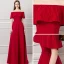 Modern / Fashion Burgundy Evening Dresses  2018 A-Line / Princess Off-The-Shoulder Short Sleeve Beading Sash Sweep Train Ruffle Backless Formal Dresses