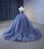 High End Meeresblau Fallende Rüsche Applikationen Glanz Pailletten Ballkleider 2023 Ballkleid Bandeau Ärmellos Rückenfreies Hof-Schleppe Ball Festliche Kleider