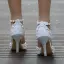Modern / Fashion White Wedding Shoes 2018 Pearl Rhinestone Ankle Strap 9 cm Stiletto Heels Pointed Toe High Heels Wedding