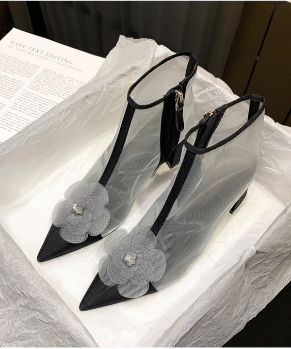 Chic / Beautiful Black Street Wear See-through Womens Boots 2020 Appliques 6 cm Thick Heels Pointed Toe Boots