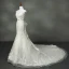 Schöne Mermaid Brautkleider 2017 V-Ausschnitt Applikationen Perlenstickerei Strass Schleife Stoffgürtel Rückenfreies Spitze Organza Ivory / Creme Kapelle-Schleppe