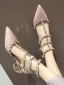Fashion Beige Street Wear Rivet Womens Sandals 2020 Ankle Strap 4 cm Thick Heels Pointed Toe Low Heel Sandals