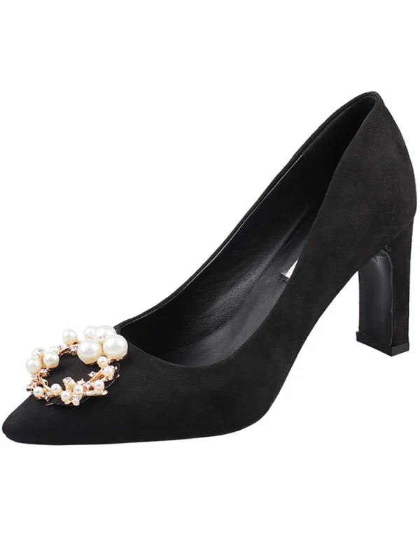Chic / Beautiful Black Street Wear Pumps 2020 Pearl Rhinestone 8 cm Stiletto Heels Pointed Toe Pumps