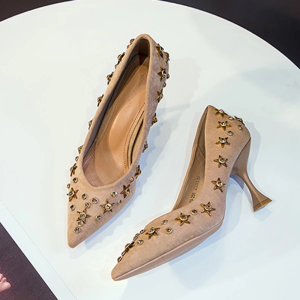Mode Noire Soirée Escarpins 2020 Étoile Faux Diamant 5 cm Talons Aiguilles À Bout Pointu Escarpins