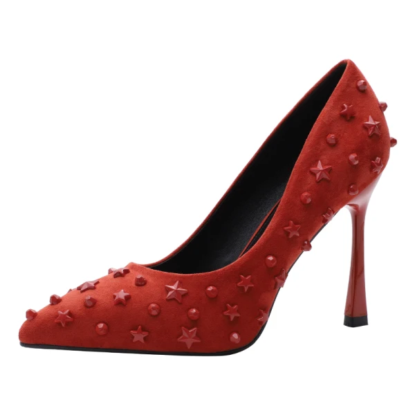 Chic / Belle Rouge Soirée Escarpins 2020 Étoile Rivet 10 cm Talons Aiguilles À Bout Pointu Escarpins