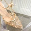 Glitzernden Gold Pailletten Brautschuhe 2020 Knöchelriemen 10 cm Stilettos Spitzschuh Hochzeit High Heels