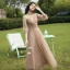 Simple Champagne Robe Demoiselle D'honneur 2021 Princesse Encolure Dégagée Manches Courtes Dos Nu Longue Robe Pour Mariage